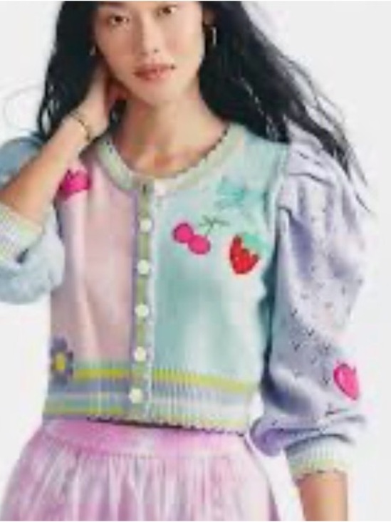 LoveShackFancy Sweaters - LoveShackFancy Brody Cardigan Size S Pastel Multi Heart Fruit Applique $425